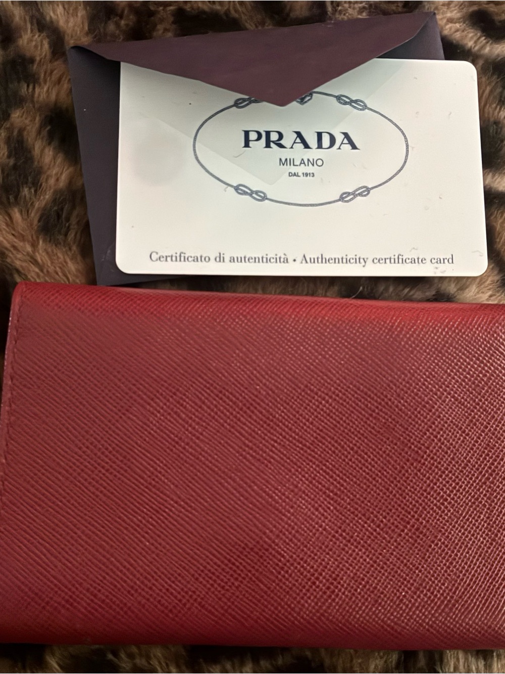 Prada Red Saffiano Leather Triangular Plaque Card case wallet - Picture 2 of 5